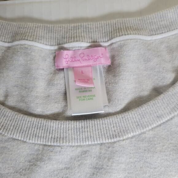 Lily Pulitzer 3/4 Sleeve Pullover Crochet Edge Tassel Oversize Sweater Size L - Picture 2 of 9